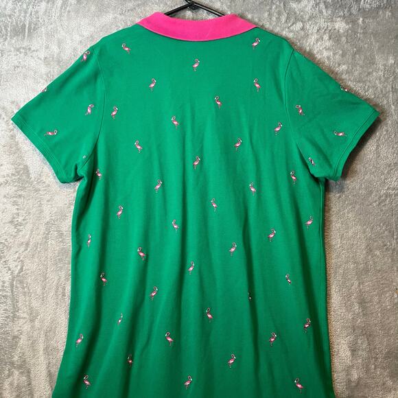 Vintage Quacker Factory Polo Green Dress Pink Flamingo Embroidered‎ Summer Sz 1X - Picture 6 of 8